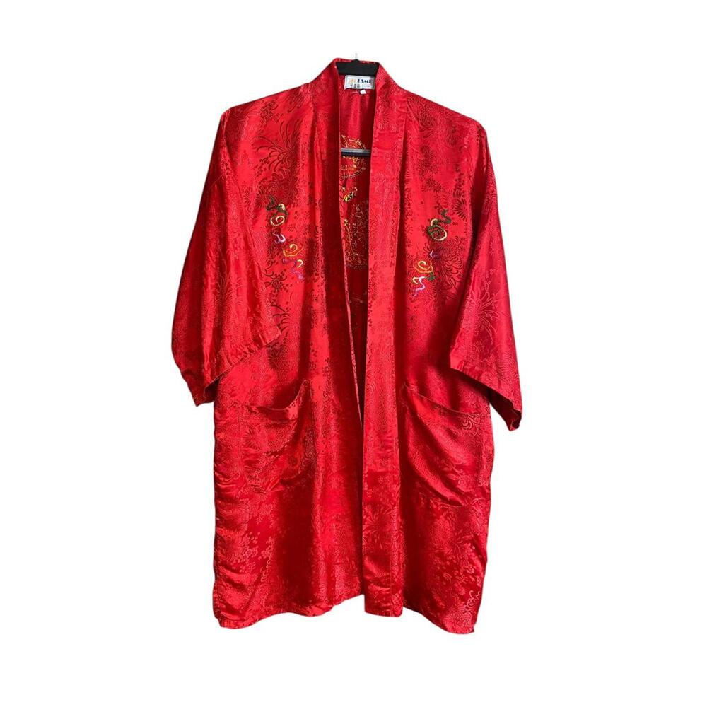 Esme vintage silk blend kimono robe with embroidery XL